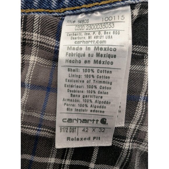Carhartt Jeans Mens 42x32 Blue Relaxed Fit Flannel Lined Workwear Darkstone B172 - Picture 16 of 16